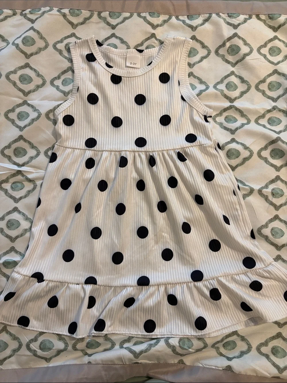 Girls' White Polka Dot Sleeveless Dress - 2-3Y